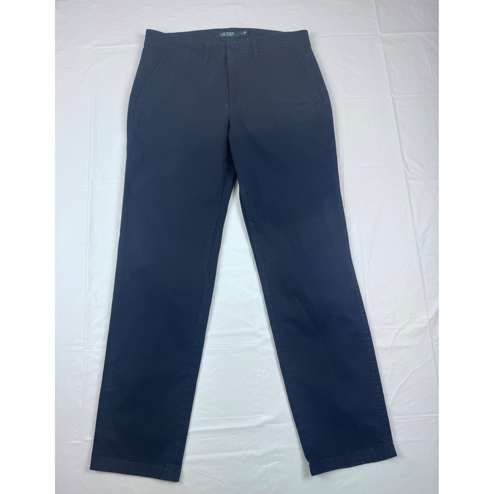 Lauren Ralph Lauren Womens Navy Blue Chino Pants Straight Leg Stretch Size 4